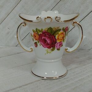Bone China Cottage Rose Miniature Vase Roses and Gold Painted